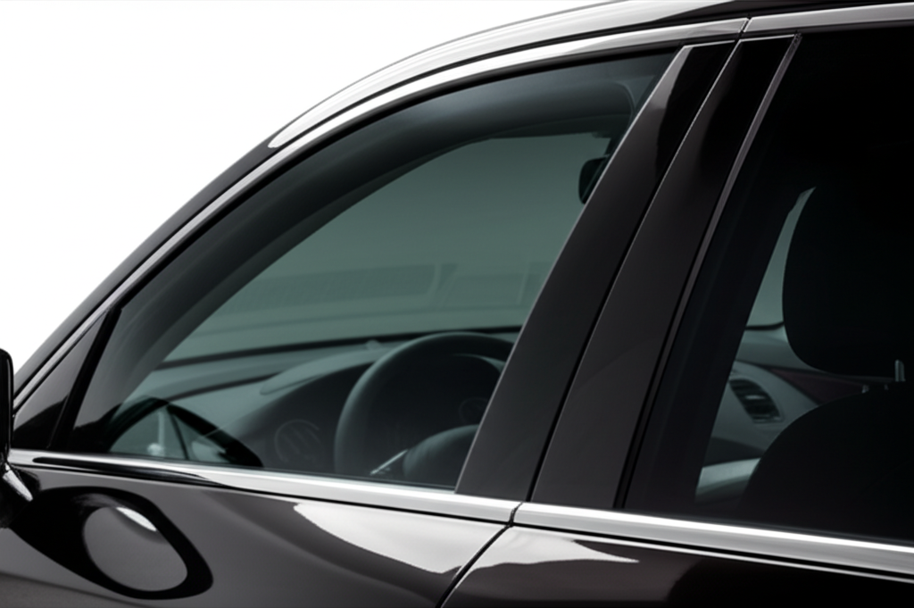 Professional automotive window tinting demonstration on luxury vehicle showing heat rejection benefits